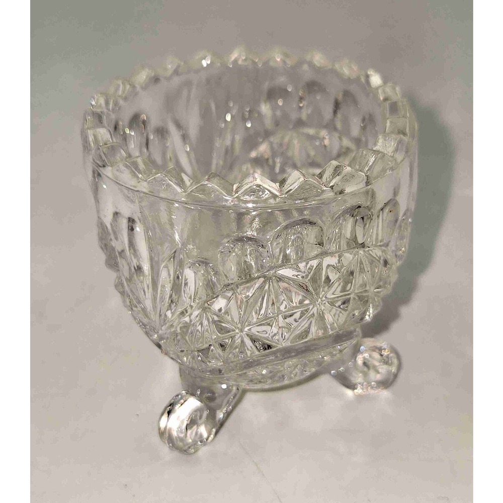 Vintage Clear Cut Glass Footed Style Crystal Bowl Trinket Dish